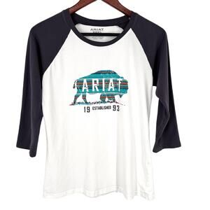 Ariat Womens Sz Medium Super Soft 3/4 Sleeve Blouse Shirt Top Western Equine